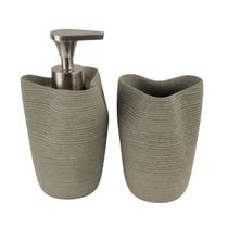 Kit Banheiro Lavabo Dispenser e Porta Escova Laradore Areia