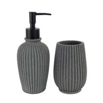 Kit Banheiro Lavabo - Dispenser Porta Escovas Laradore Cinza