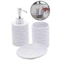 Kit Banheiro Lavabo Dispenser Saboneteira Pote Cerâmica 3pçs
