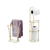 Kit banheiro lavabo dourado - 02 peças, porta toalha de bancada e porta papel higiênico future 1608dd 1609dd Kit banheiro lavabo dourado - 02 peças, porta toalha de bancada e porta papel higiênico future 1608dd 1609dd