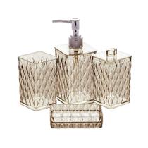 Kit Banheiro Lavabo Glamour 4 Peças Para Pias Com Saboneteira Cobre Transparente Organizador de Utensílios de Banheiro e Lavabo Luxo