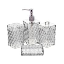 Kit Banheiro Lavabo Glamour 4 Peças Para Pias Com Saboneteira Cobre Transparente Organizador de Utensílios de Banheiro e Lavabo Luxo