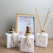 Kit Banheiro Lavabo Home Spray Saboneteira Difusor Luxo Dourado Kit Banheiro Lavabo Home Spray Saboneteira Difusor Luxo Dourado