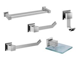 Kit Banheiro Lavabo Inox Luxo 5 Peças