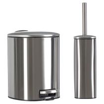 Kit Banheiro Lavabo Lixeira 3 Litros Pedal Escova Metal