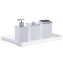 Kit Banheiro Lavabo Luxo Porta Sabonete Escova Algodão Bandeja 4 peças