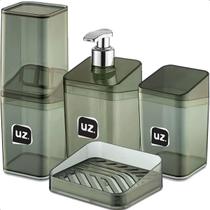 Kit Banheiro Lavabo Luxo Porta Sabonete Escova Preto Uz 4 Peças