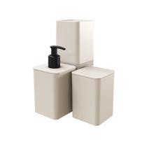 Kit Banheiro Lavabo Moderno Porta Escova Saboneteira Liquida Porta Algodão Cotonete 3 Peças