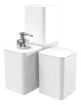 Kit Banheiro Lavabo P/ Sabonete Liquido Escova Algodão 3 Pçs