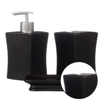 Kit Banheiro Lavabo Porcelana 3 Pecas Bandeja Saboneteira Luxo Preto Líquido Organização Pia Higiene