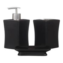 Kit Banheiro Lavabo Porcelana 3 Pecas Porta Sabonetes e Escovas Conjunto Luxo Líquido Completo Moderno Bancada