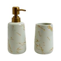 Kit Banheiro Lavabo Porcelana Dispenser 340ml Pote Kamen - Kit Banheiro Lavabo Porcelana Dispenser 340ml Pote Kamen -