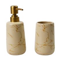 Kit Banheiro Lavabo Porcelana Dispenser 340ml Pote Kamen Kit Banheiro Lavabo Porcelana Dispenser 340ml Pote Kamen