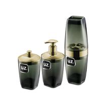 Kit Banheiro Lavabo Porta Escova Com Tampa Sabonete Liquido E Porta Algodão Premium - UZ Utilidades