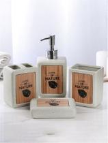 Kit Banheiro Lavabo Porta Natu Escova Sabonete Liquído 4 Peças Kit Banheiro Lavabo Porta Natu Escova Sabonete Liquído 4 Peças