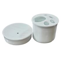 Kit Banheiro/Lavabo, Porta Sabonete Escova Dente - Porcelana