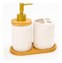 Kit Banheiro Lavabo Porta Sabonete Escovas Porcelana Elegant Branco