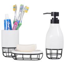 Kit Banheiro Lavabo Porta Sabonete Líquido Branco Aramado