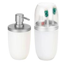 Kit Banheiro Lavabo Porta Sabonete Líquido e Porta Escovas De Dente Com Tampa