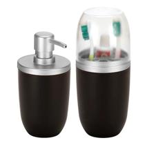 Kit Banheiro Lavabo Porta Sabonete Líquido e Porta Escovas De Dente Com Tampa