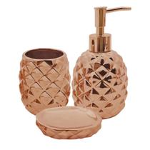 Kit Banheiro Lavabo Porta Sabonete Líquido Porta Escova De Dentes Saboneteira Modelo Abacaxi Organizadores 3 Peças Para Pia Bancada