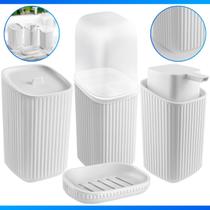 Kit Banheiro Lavabo Porta Sabonetes Escova Algodão Saboneteira Líquida 4 Peças