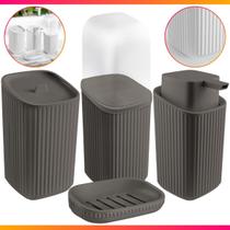 Kit Banheiro Lavabo Porta Sabonetes Escova Algodão Saboneteira Líquida 4 Peças