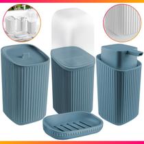 Kit Banheiro Lavabo Porta Sabonetes Escova Algodão Saboneteira Líquida 4 Peças