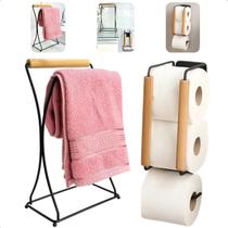 Kit Banheiro Lavabo Porta Toalha Rosto E Suporte Papel Higiênico Eco Black Arthi