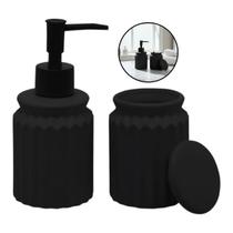 Kit Banheiro Lavabo Preto Cerâmica 2 Pçs Porta Sabão Pote Kit Banheiro Lavabo Preto Cerâmica 2 Pçs Porta Sabão Pote