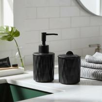 Kit Banheiro Lavabo Preto Cerâmica 2 Pçs Porta Sabonete Preto Kit Banheiro Lavabo Preto Cerâmica 2 Pçs Porta Sabonete Preto
