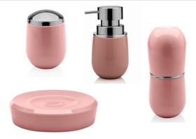 Kit banheiro lavabo Rosa quartzo 4 peças OU porta escova de dente, sabonete liquido, cotonete, algodão