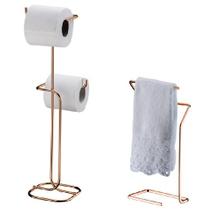 Kit banheiro lavabo rose gold 02 peças, toalheiro bancada e papeleira chão future 1891rg 1176rg