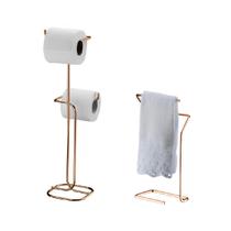 Kit banheiro lavabo rose gold 02 peças, toalheiro bancada e papeleira chão future 1891rg 1176rg