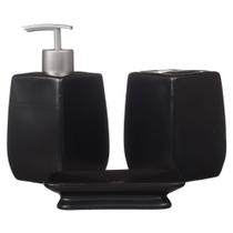 Kit Banheiro Lavabo Sabonete Líquido Dispenser Escova Saboneteira Black 105