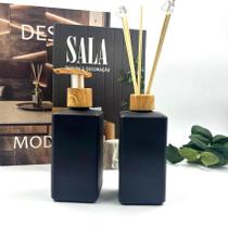 Kit Banheiro Lavabo Sala Escritório Preto Fosco Vidro Square Tampa Madeira/Prata/Dourado/Rose ou Pre