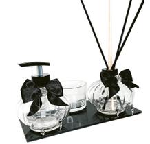 Kit Banheiro Lavabo Vidro Cristal Copo/Porta Sabonete/Aromatizador De Varetas Bandeja Laço Kit Banheiro Lavabo Vidro Cristal Copo/Porta Sabonete/Aromatizador De Varetas Bandeja Laço