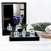 Kit Banheiro Lavabo Vidro Difusor, Saboneteira e Vasinho Luxo com Bandeja Espelhada e Espelho.