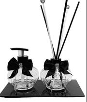 Kit Banheiro Lavabo Vidro Dijon 230ml Aromatizador de Varetas Porta Sabonete Bandeja