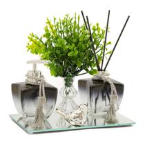 Kit Banheiro Lavabo Vidros Luxo C/ Bandeja Vasinho e Enfeite Kit Banheiro Lavabo Vidros Luxo C/ Bandeja Vasinho e Enfeite