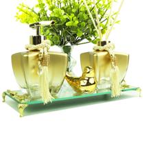 Kit Banheiro Lavabo Vidros Super Luxo C/ Bandeja Porta Sabonete e Difusor + Enfeites Kit Banheiro Lavabo Vidros Super Luxo C/ Bandeja Porta Sabonete e Difusor + Enfeites