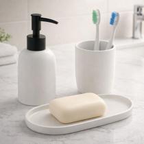 Kit Banheiro Lavado 3pçs Cerâmica Branco e Preto Pia Bancada Londres Lyor