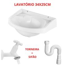 Kit Banheiro - Lavatório 34x25 Cm + Sifão + Torneira - Kit Completo Especial