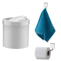 Kit Banheiro Lixeira 5L Basculante Aço Inox Gancho Porta Toalha Papeleira - Future