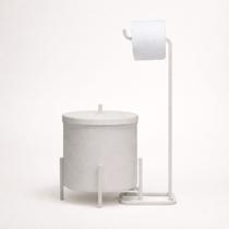 Kit Banheiro Lixeira 6L Alumínio Porta Papel Branco Em Aço Epóxi Design Moderno