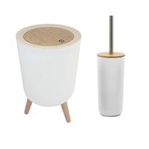 Kit Banheiro Lixeira Branca De 8 Litros Com Escova Sanitária Kit Banheiro Lixeira Branca De 8 Litros Com Escova Sanitária