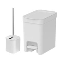 Kit Banheiro Lixeira Com Pedal Cesto De Lixo 6 Litros Suporte Porta Escova Sanitária Branco - Ou