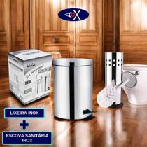 Kit Banheiro Lixeira de Aço Inox 3 Litros com Escova Sanitária e Suporte