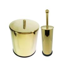 Kit Banheiro Lixeira Dourada 3L E Escova Sanitária France