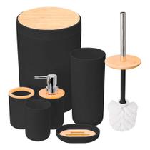 Kit Banheiro Lixeira Saboneteira Bambu Moderno 6 Peças Top - PLASVALE